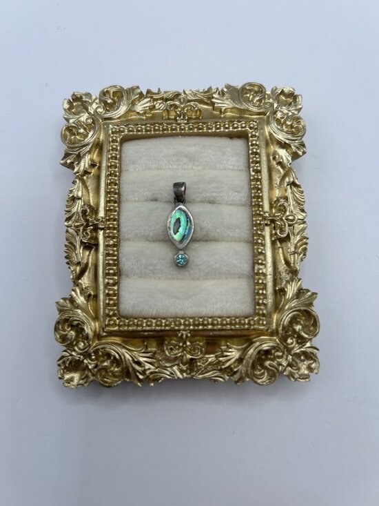 Unbranded Jewelry - Vintage Sterling Silver Abalone Pendant Marquise Inlay Blue Stone Accent